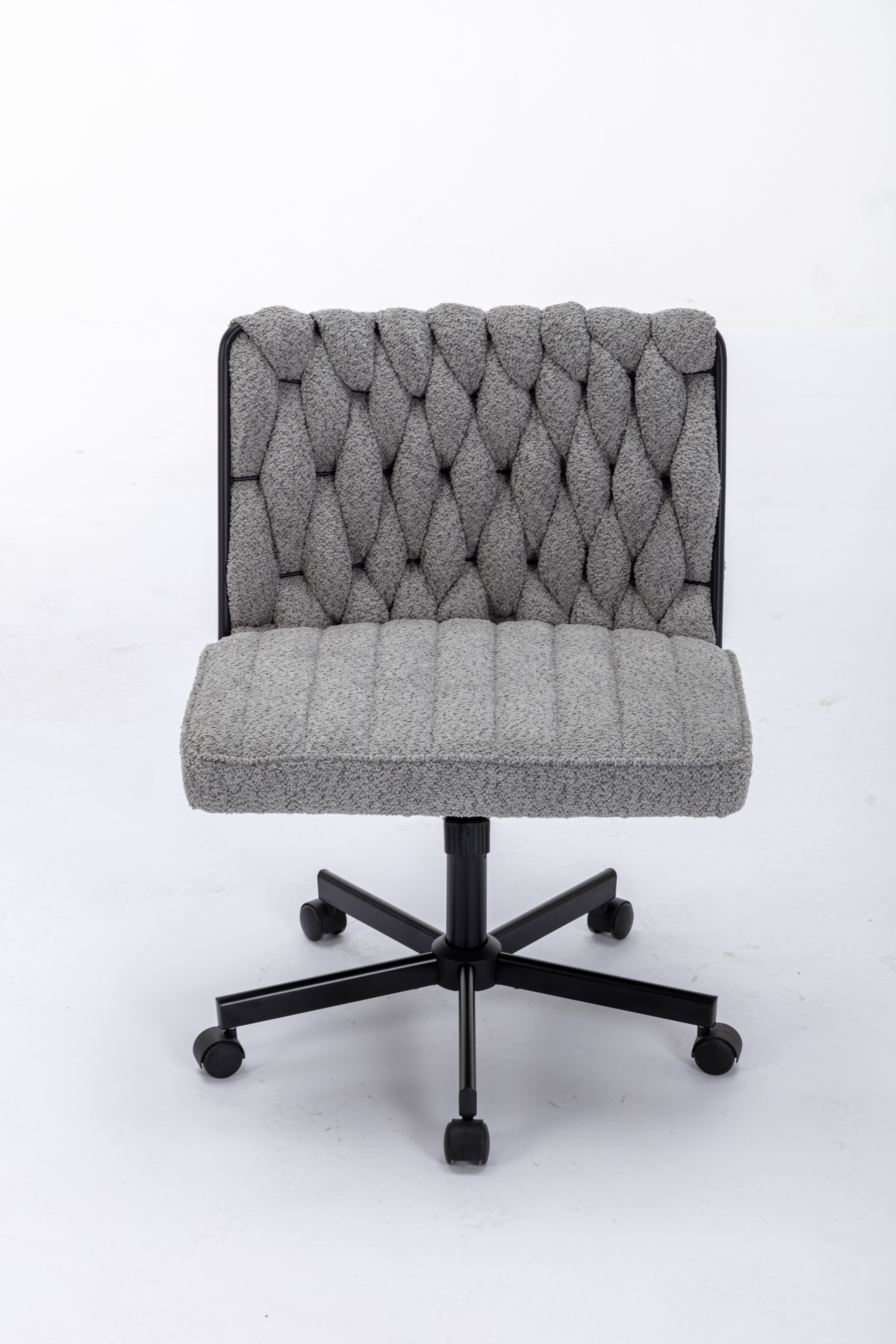 Criss Cross Legged Office Desk Chair With Wheels, Modern Armless Desk Chair With Wide Seat, Home Office Chairs For Work, Meditation, Vanity,Grey_voghion.com